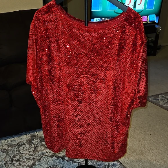 Kathie Lee Collection Radiant Red Sequin Blouse - Picture 4 of 7